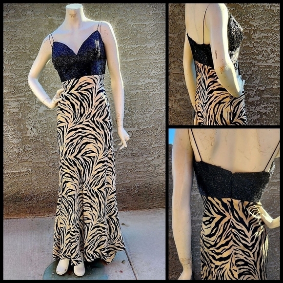 Jovani 100% Silk Heavy Beaded Zebra Print Gown Beautiful‎ - Picture 1 of 7